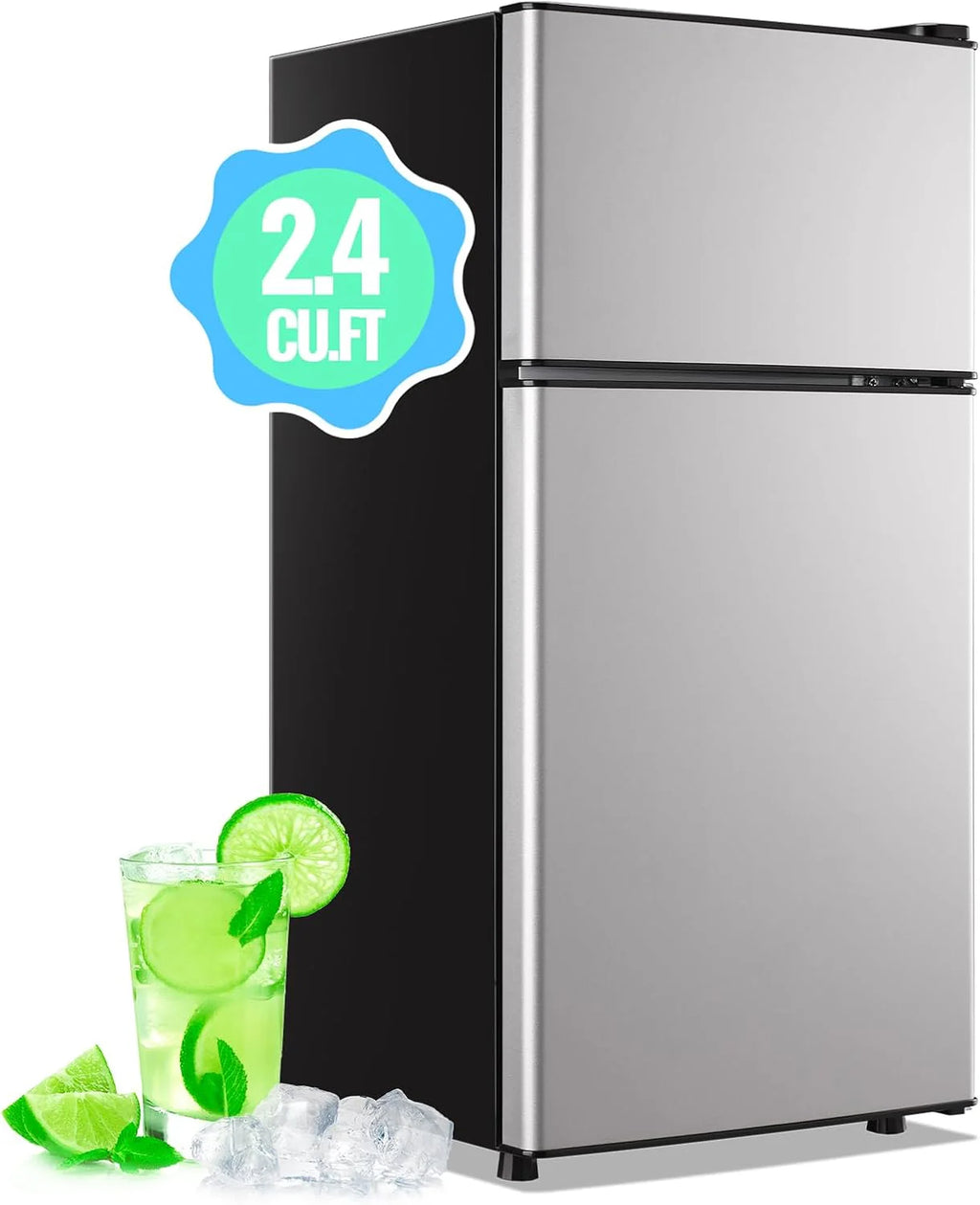 2.4 Cu.Ft Mini Fridge with Freezer & Double Door Small Tiny Size Refrigerator with 7 Temperature Control Knob Only Suitable for One Person Use Black mysite