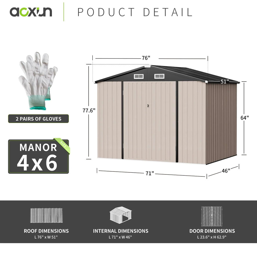 Aoxun 6.4x4 FT Outdoor Storage Shed for Tool, Garden pinegardens