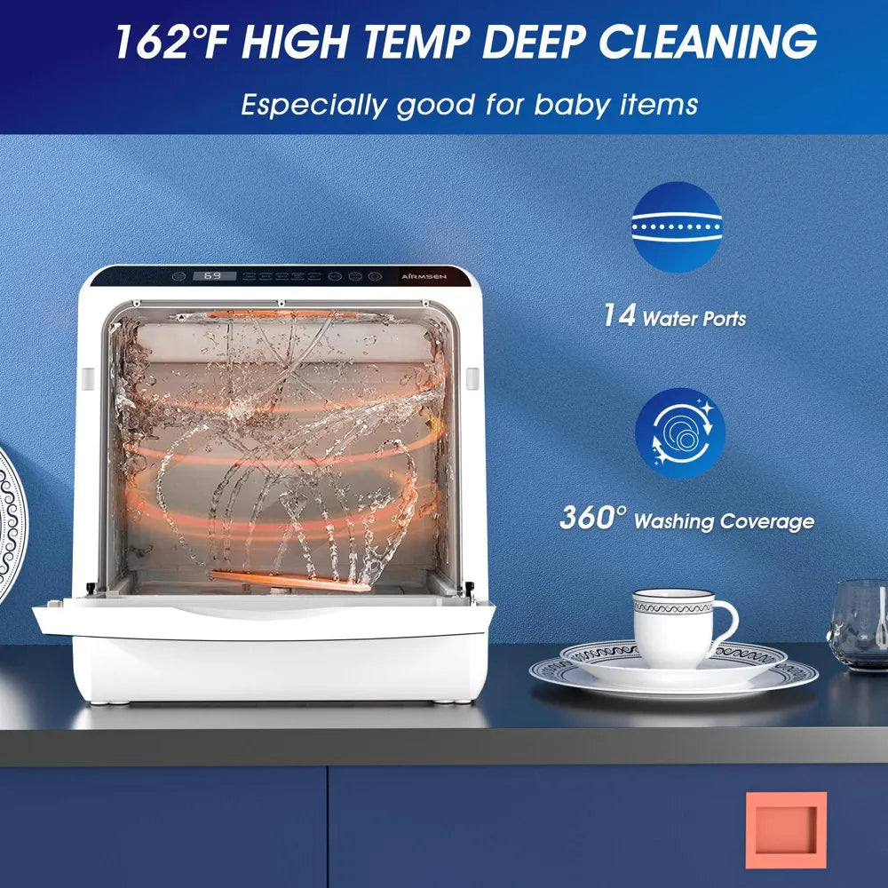 Portable Countertop Dishwasher with 5-Liter Built-In Water Tank and Air-Dry Function, 5 Washing Programs mysite