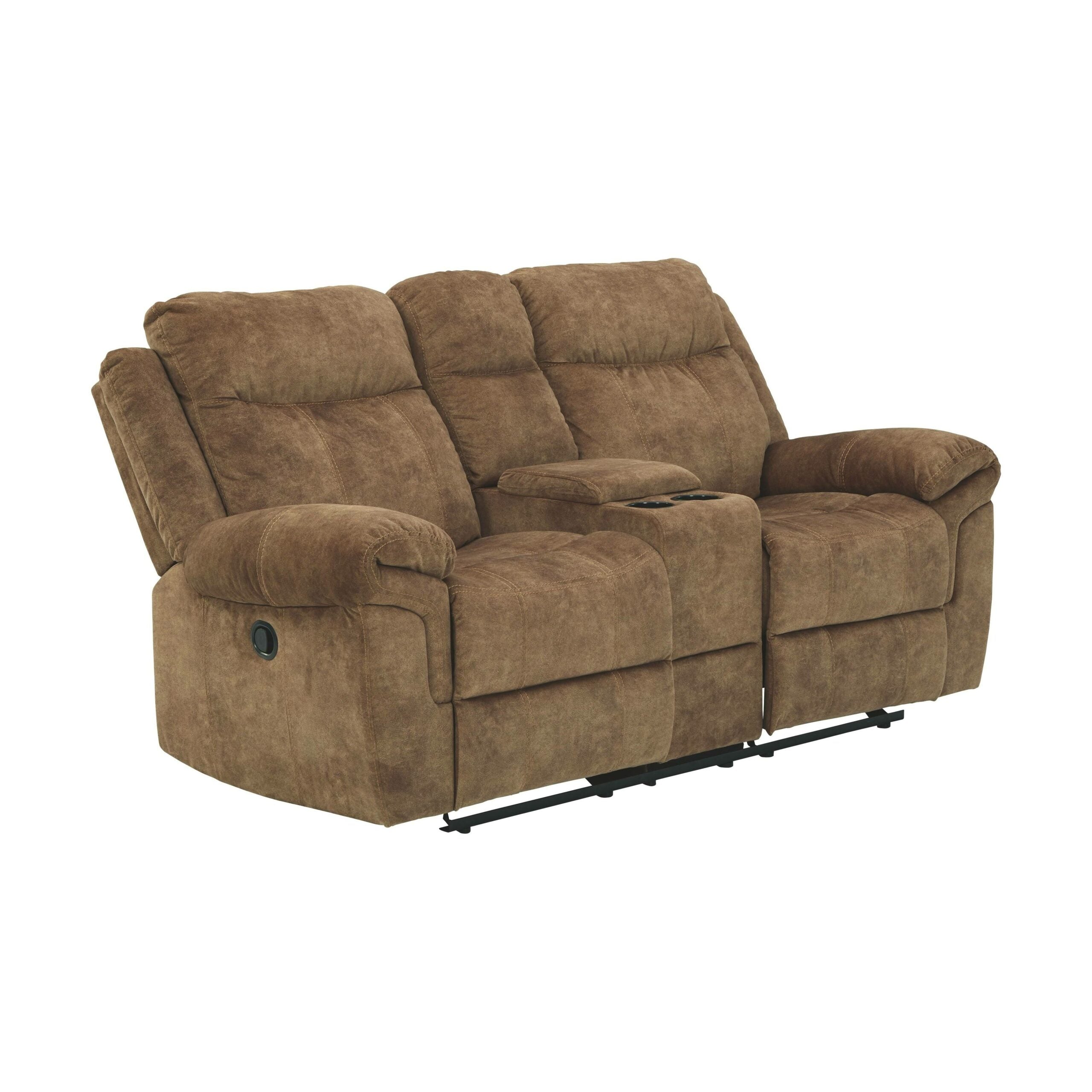 Ashley Furniture Huddle-Up Reclining Loveseat, Nutmeg Brown, Velvet, Console with Storage, Cup Holders, Power & USB Ports pinegardens