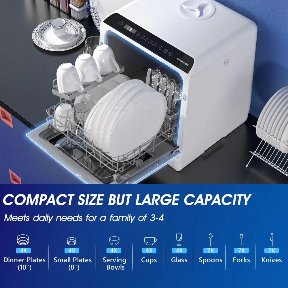 Portable Countertop Dishwasher with 5-Liter Built-In Water Tank and Air-Dry Function, 5 Washing Programs mysite
