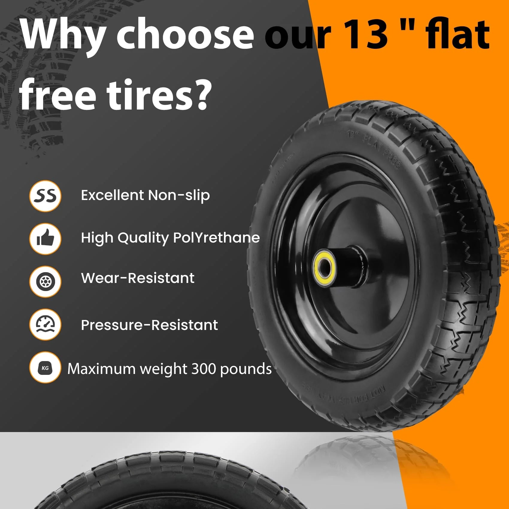 Pontuss 13" Flat Free Wheels Replacement for GOR Garden Cart pinegardens