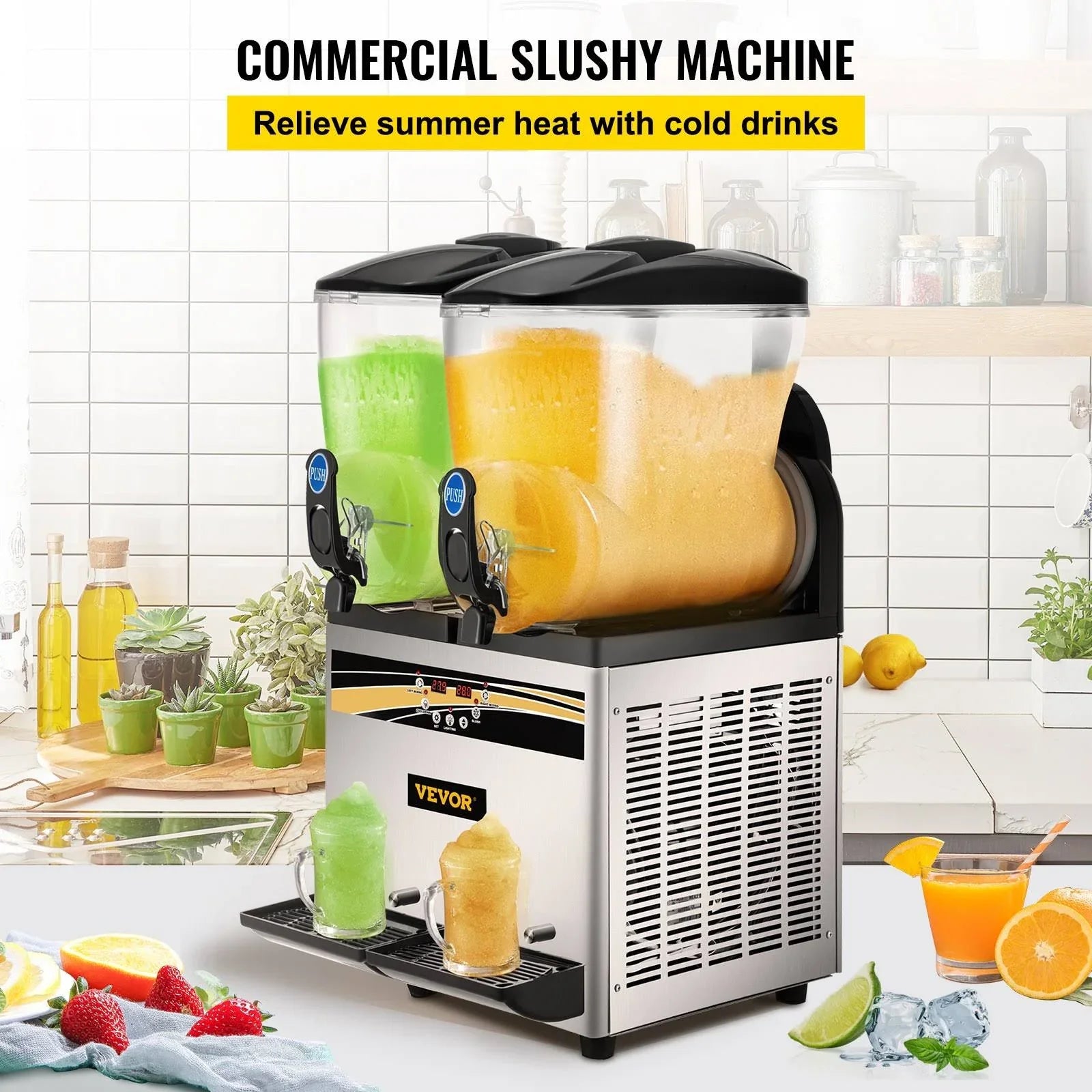 VEVOR Margarita Machine 15Lx2 Tank Commercial Slushy Machine Slushie Machine 1000W Commercial Margarita Maker Smoothie Frozen Drink Maker for pinegardens