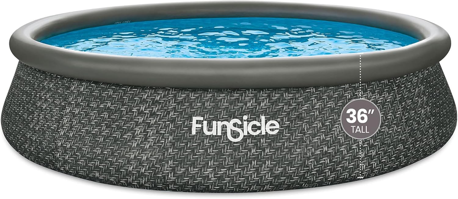 Funsicle 12 Foot by 36 Inch Quickset Round Inflatable Ring Top Outdoor Above Ground Swimming Pool Set with Pump and Cartridge Filter, Dark Herringbone mysite