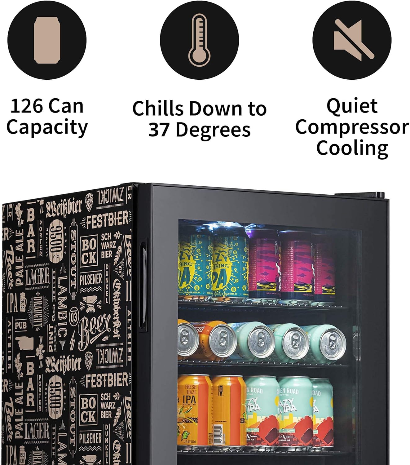 Beverage Refrigerator Cooler | 126 Cans Free Standing with Right Hinge Glass Door | Mini Fridge Beverage Organizer Perfect For Beer, Wine, Soda, And Cooler Drinks mysite
