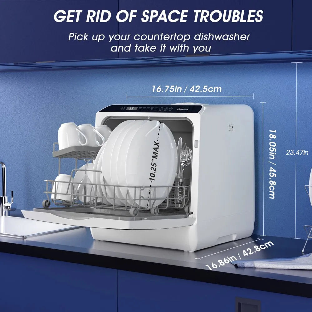 Portable Countertop Dishwasher with 5-Liter Built-In Water Tank and Air-Dry Function, 5 Washing Programs mysite