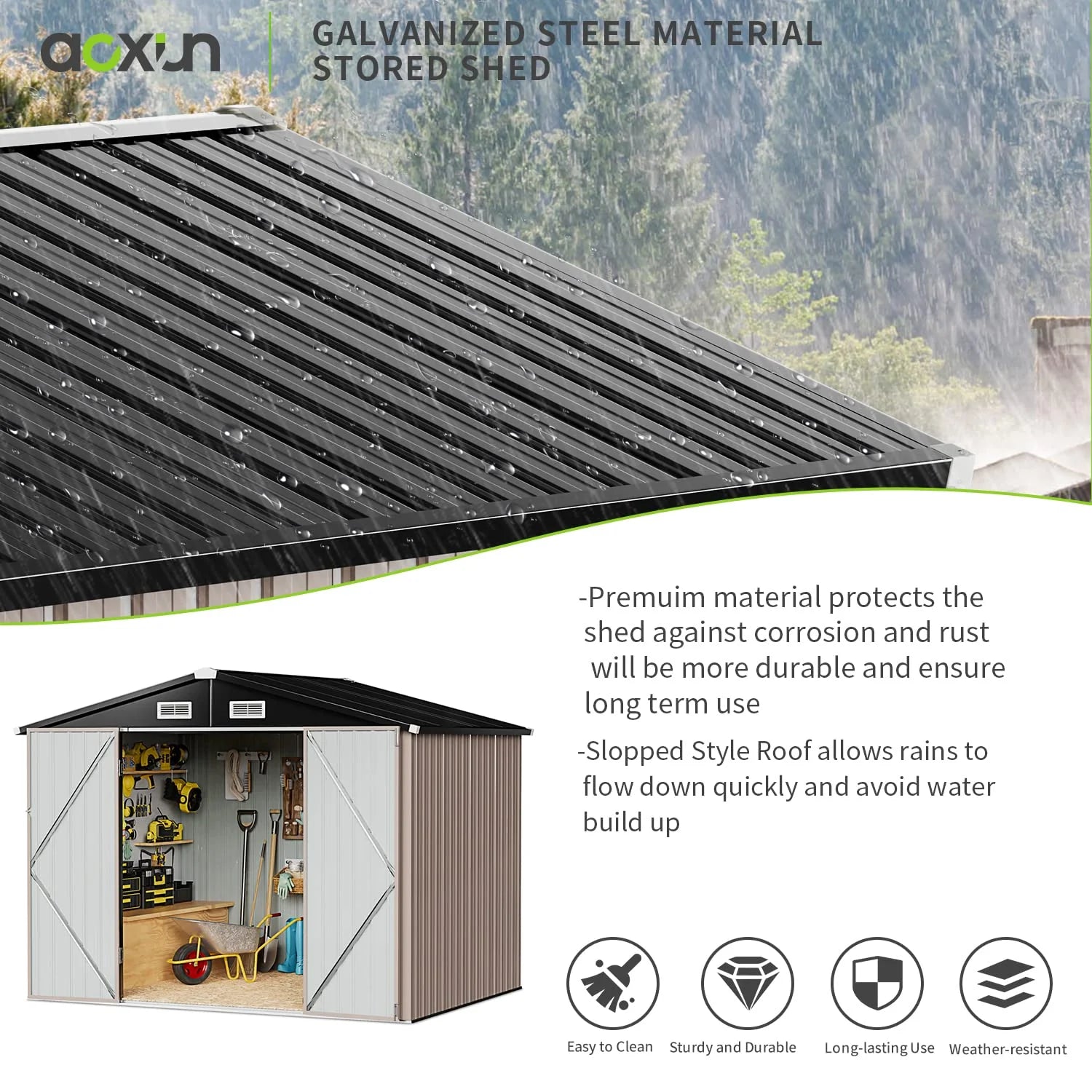 Aoxun 6.4x4 FT Outdoor Storage Shed for Tool, Garden pinegardens