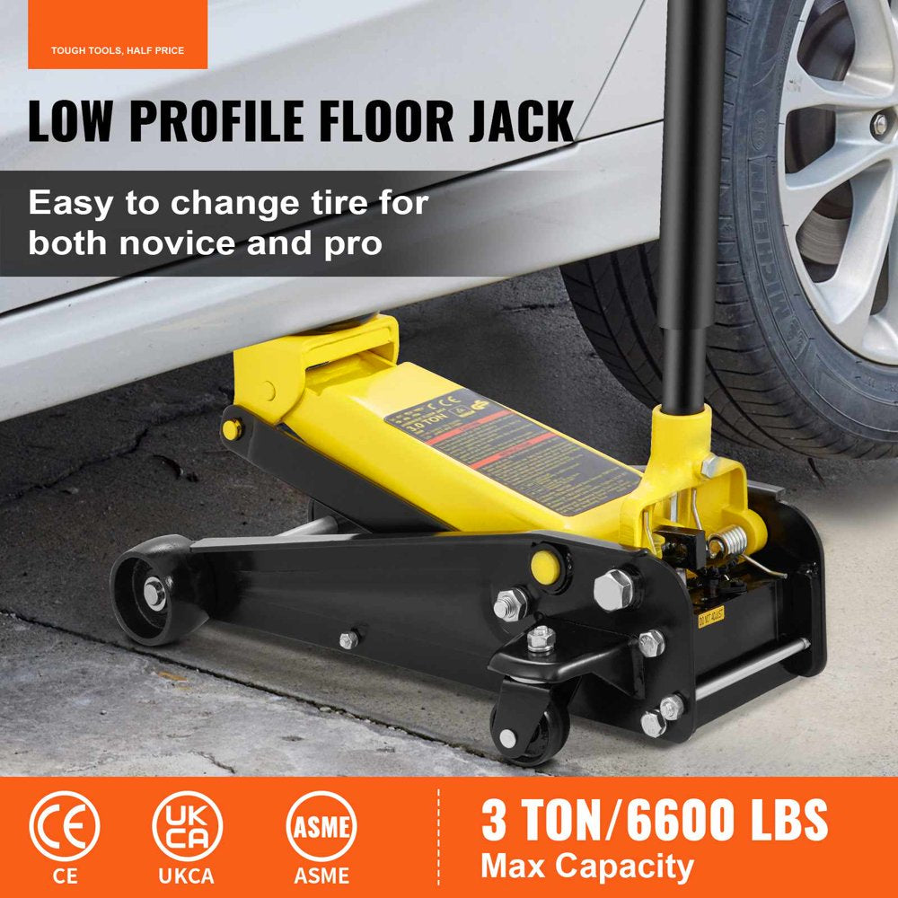 VEVOR 3 Ton Low Profile Floor Jack, Steel Hydraulic Pump, Wide Lift Range, Durable & Easy Operation pinegardens