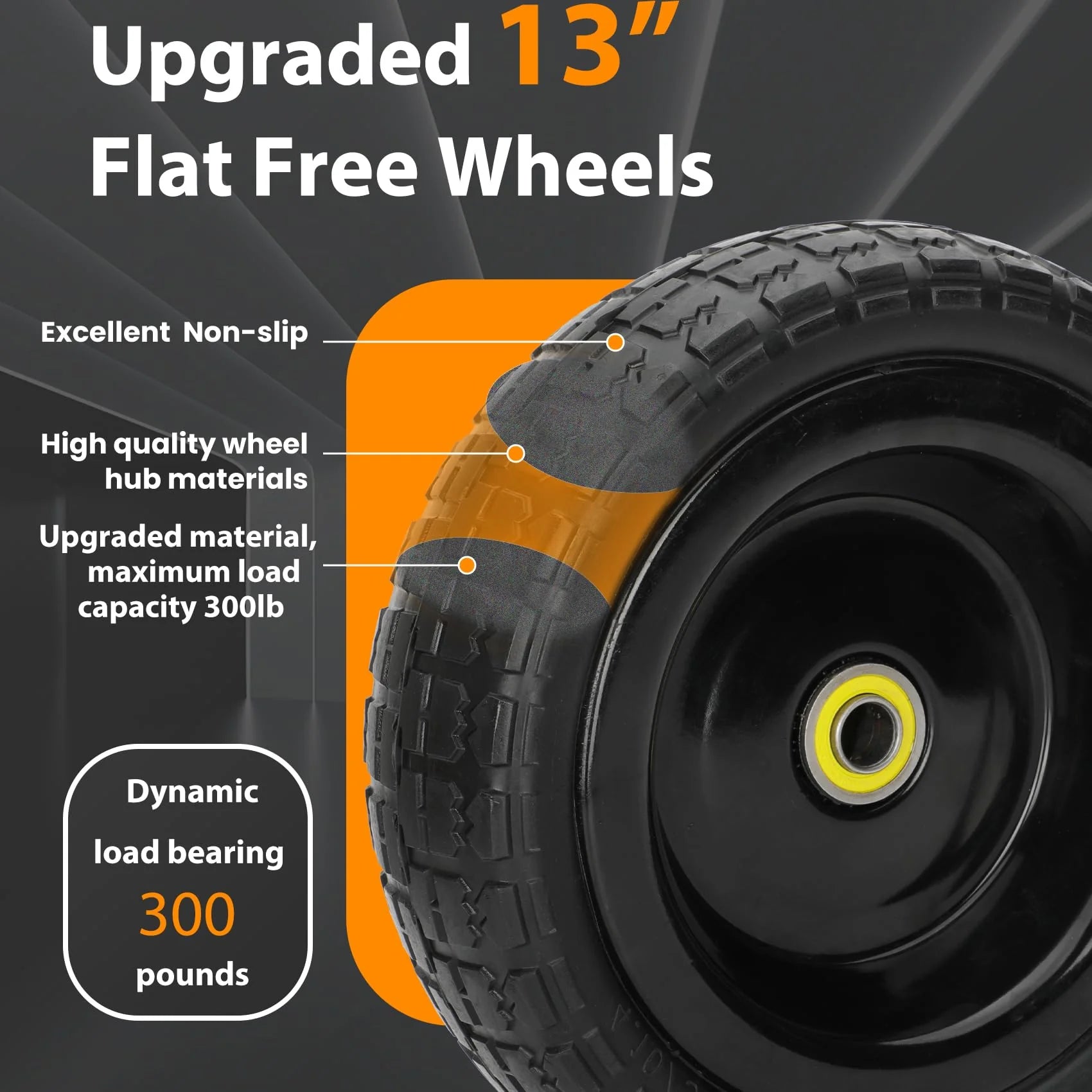 Pontuss 13" Flat Free Wheels Replacement for GOR Garden Cart pinegardens