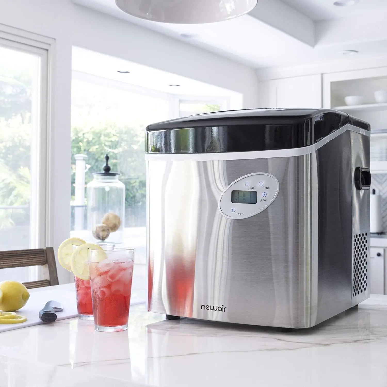 Newair Portable Ice Maker 50 lb. Daily, 12 Cubes in Under 7 Minutes - Compact Countertop Design - 3 Size Bullet Shaped Ice - for Kitchen/Office/RV/Bar - Stainless Steel pinegardens