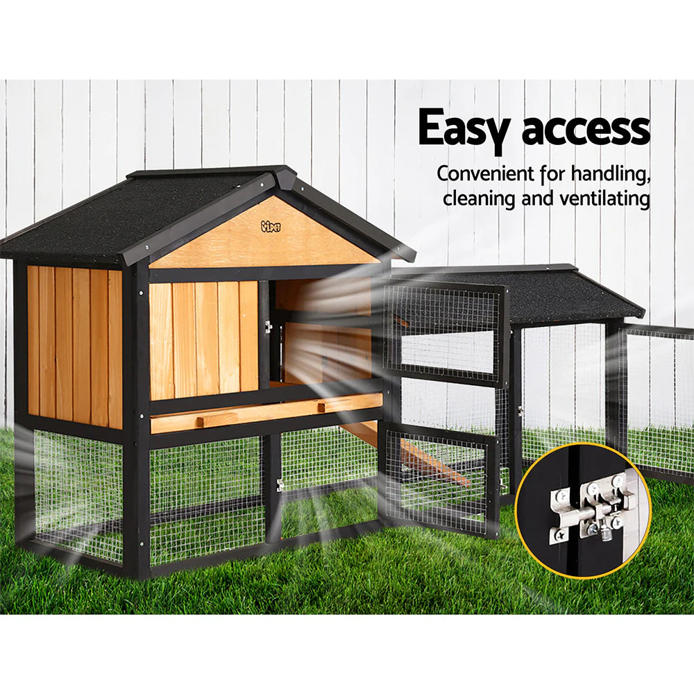 Extra Large Wooden Outdoor Chicken Coop Rabbit Hutch with Run - i.Pet pinegardens