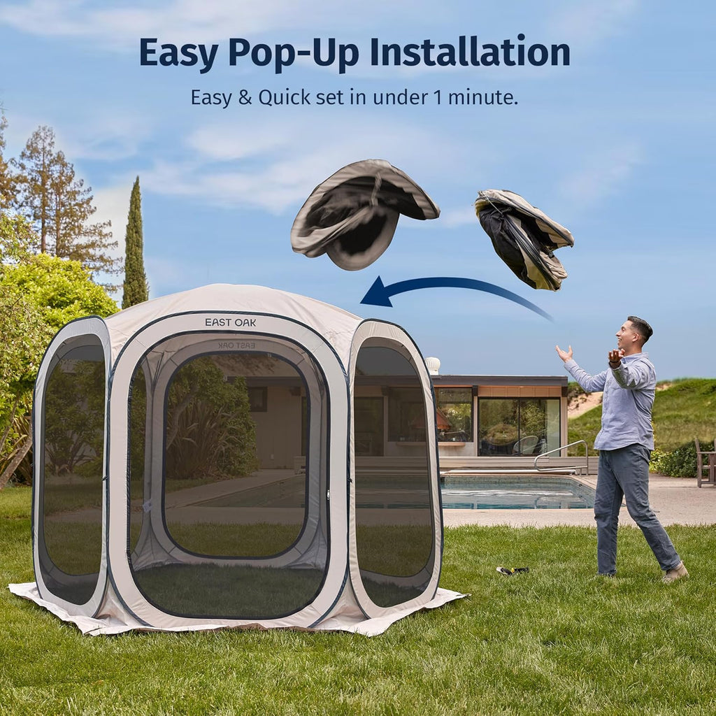 EAST OAK Screen House Tent Pop-Up, Portable Screen Room Canopy Instant Screen Tent 10 x 10 FT with Carry Bag for Patio, Backyard, Deck & Outdoor Activities, Beige mysite