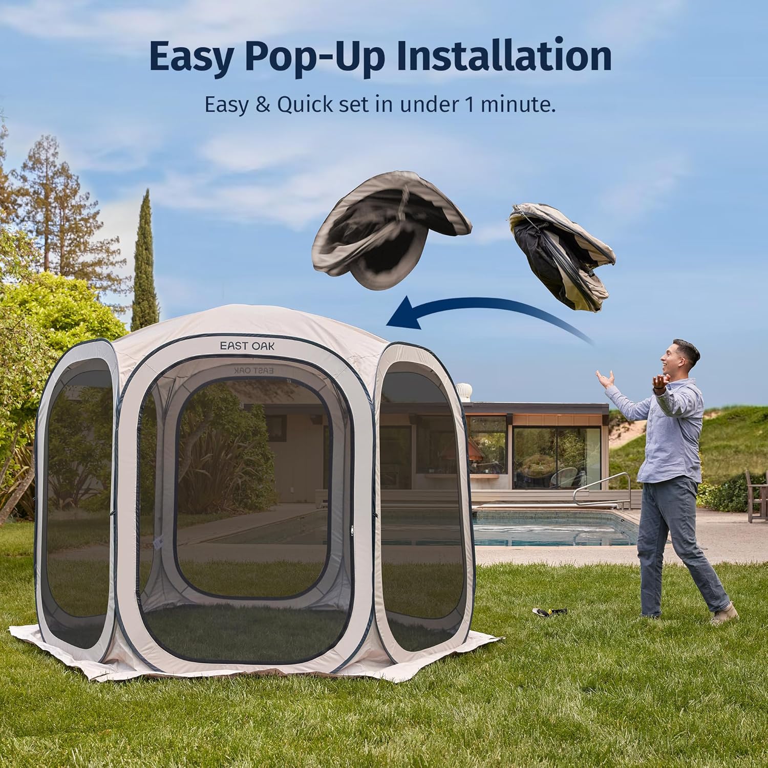 EAST OAK Screen House Tent Pop-Up, Portable Screen Room Canopy Instant Screen Tent 10 x 10 FT with Carry Bag for Patio, Backyard, Deck & Outdoor Activities, Beige mysite