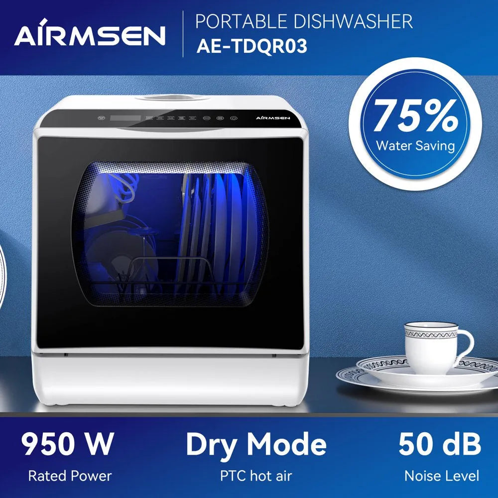Portable Countertop Dishwasher with 5-Liter Built-In Water Tank and Air-Dry Function, 5 Washing Programs mysite