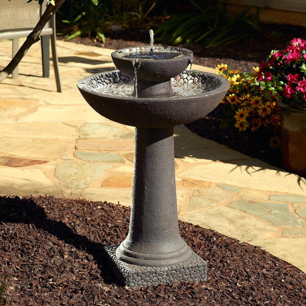 Smart Solar Riverstone 2-Tier Solar Fountain, Brown – Easy Install, No Wiring, 6-Hour Runtime, GFRC Construction mysite