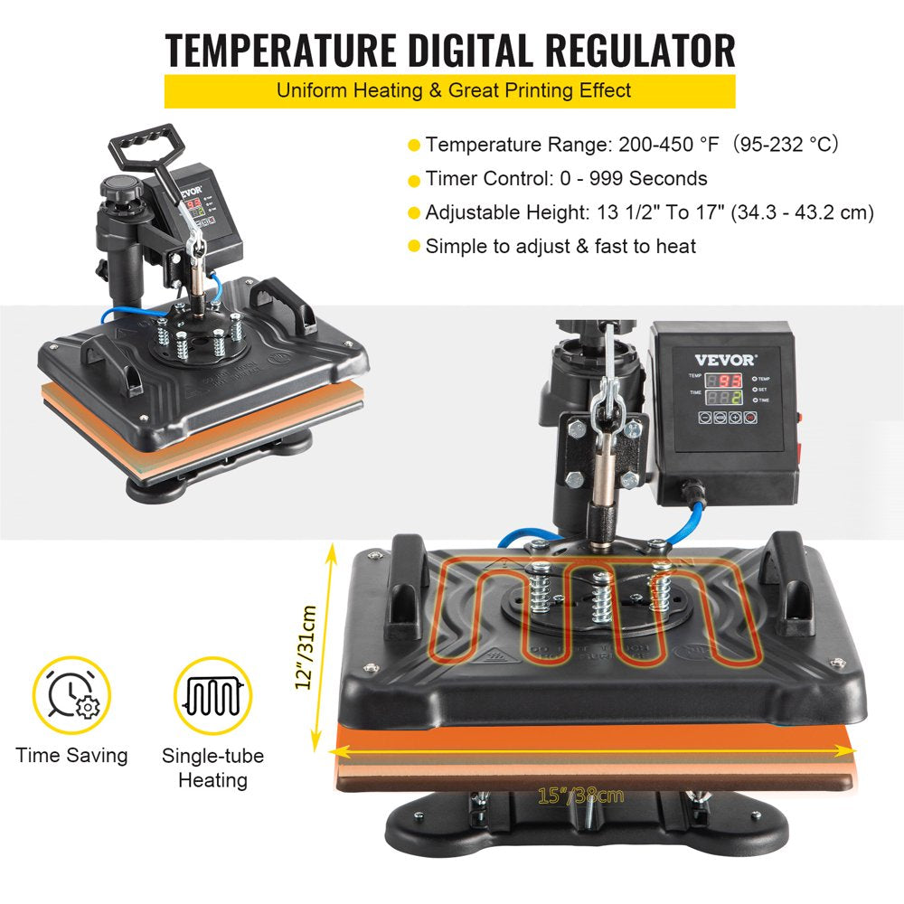 VEVOR 5 in 1 Heat Press Machine, Digital Multifunctional Sublimation for T-Shirts, Hats, Mugs, Caps, Plates, 360° Rotation, Easy Operation pinegardens