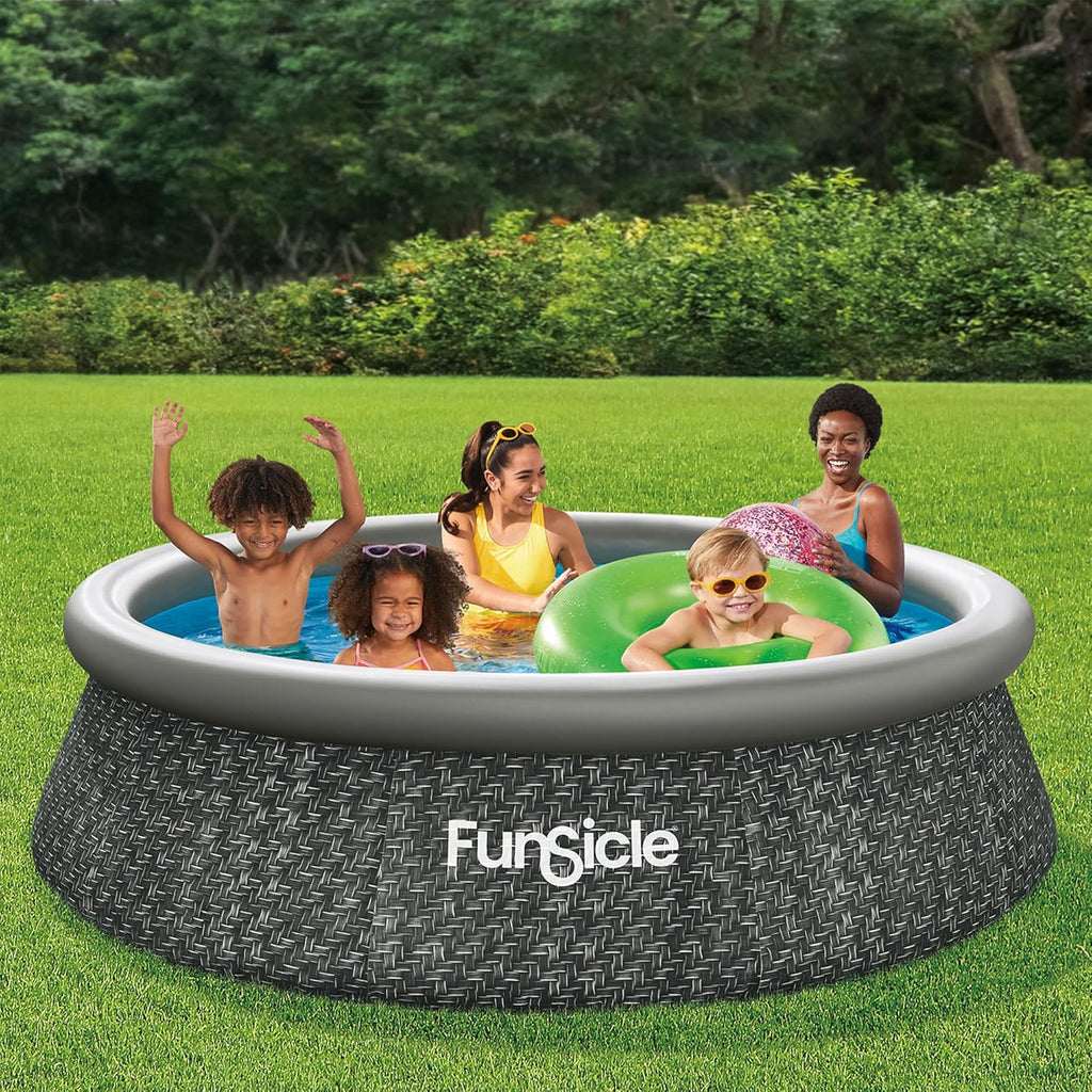 Funsicle 12 Foot by 36 Inch Quickset Round Inflatable Ring Top Outdoor Above Ground Swimming Pool Set with Pump and Cartridge Filter, Dark Herringbone mysite