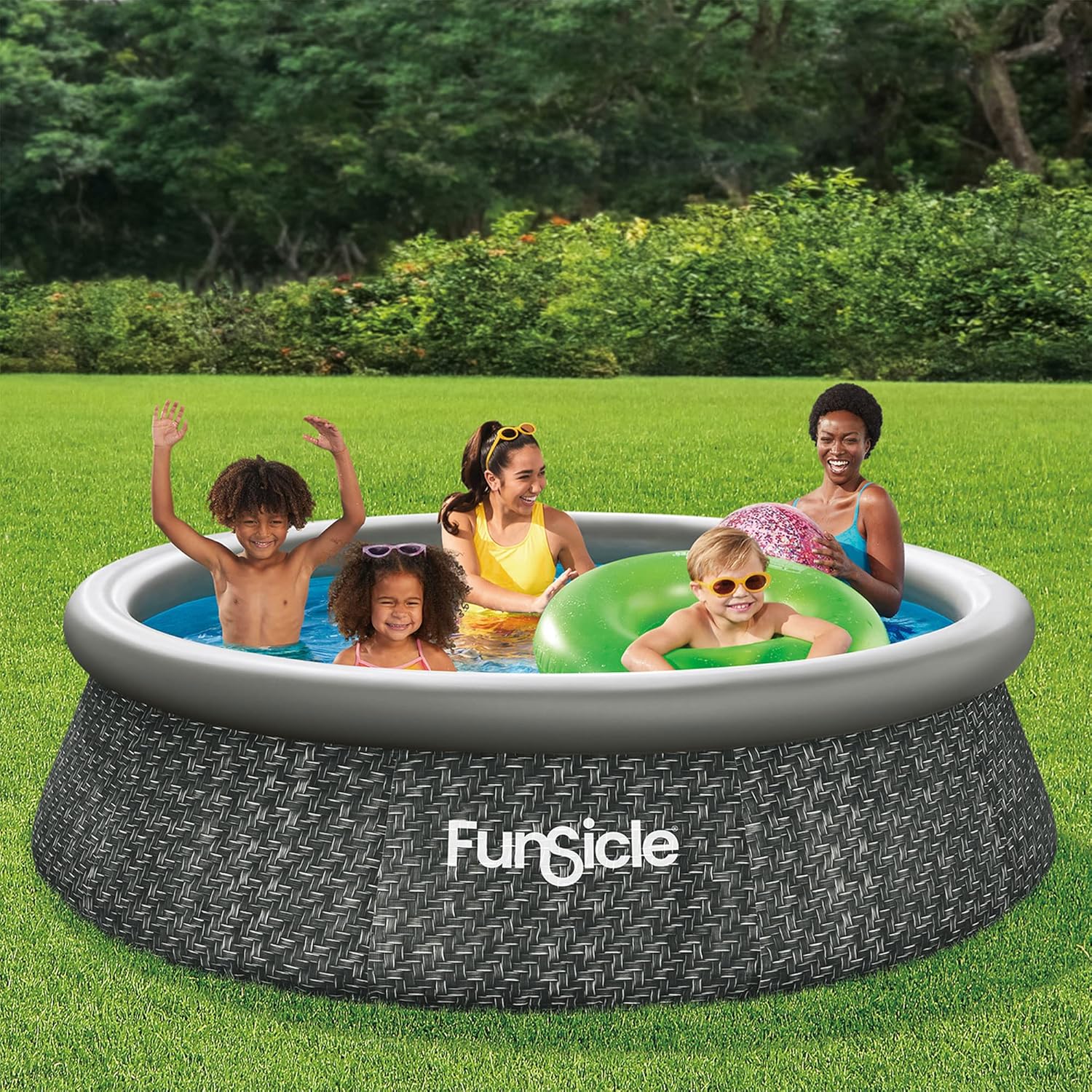 Funsicle 12 Foot by 36 Inch Quickset Round Inflatable Ring Top Outdoor Above Ground Swimming Pool Set with Pump and Cartridge Filter, Dark Herringbone mysite