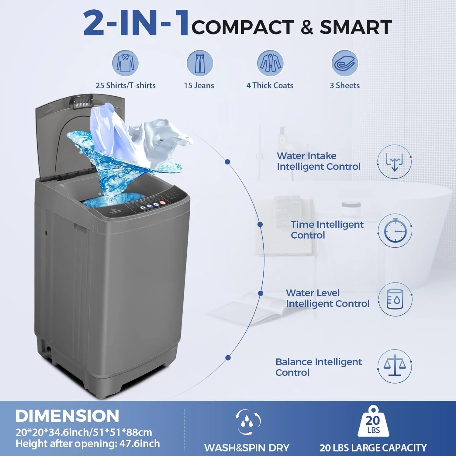 Nictemaw Portable Washing Machine, 20Lbs Capacity Full-Automatic Portable Washer Machine, 2.8Cu.ft Washer and Dryer Combo with Drain Pump, 10 Programs & 8 Water Levels for Apartment, Dorms, RV pinegardens