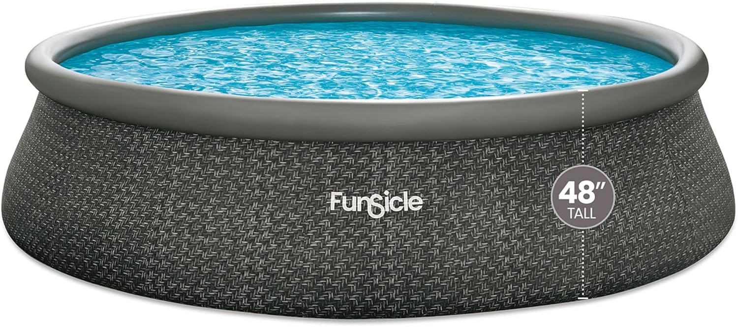 Funsicle 12 Foot by 36 Inch Quickset Round Inflatable Ring Top Outdoor Above Ground Swimming Pool Set with Pump and Cartridge Filter, Dark Herringbone mysite