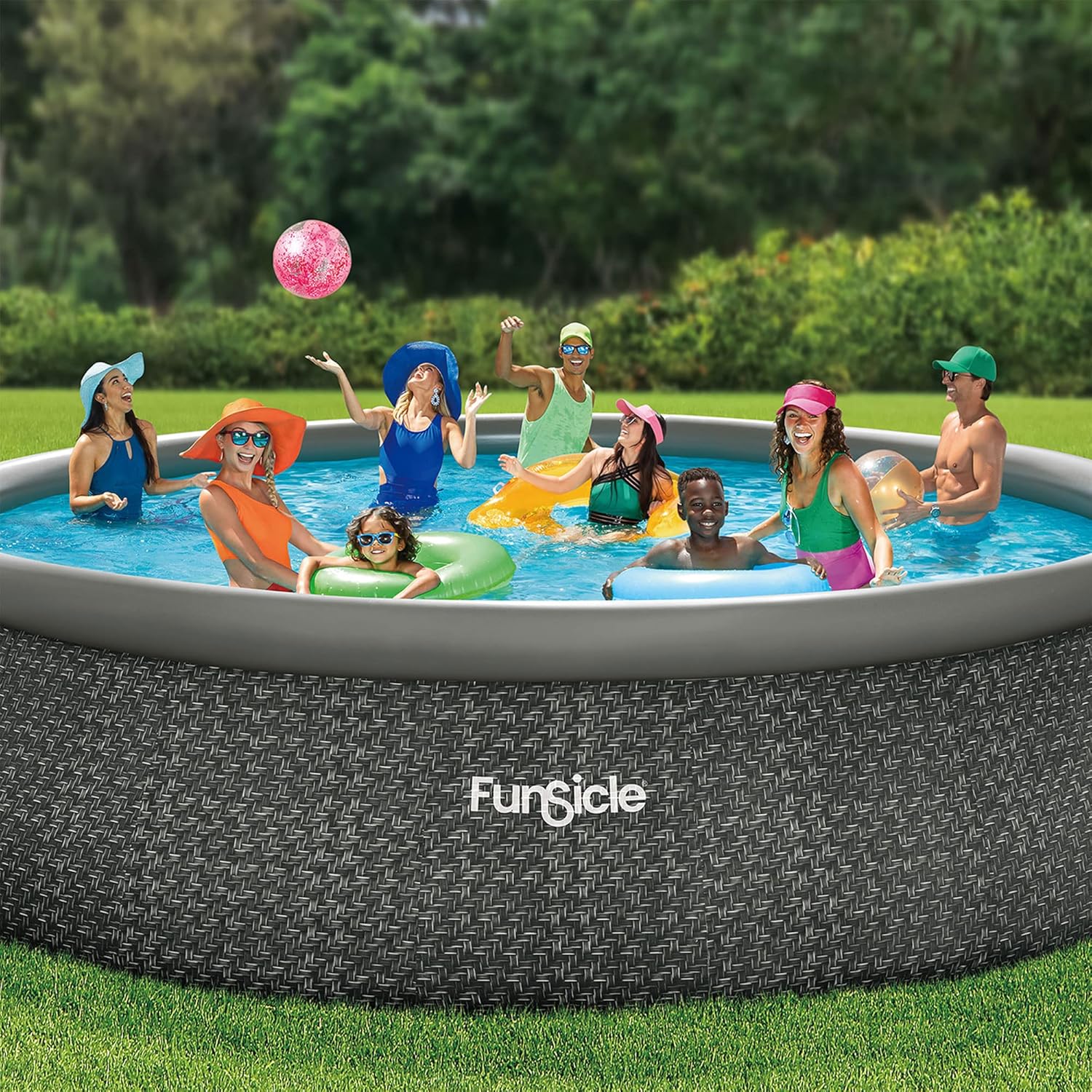 Funsicle 12 Foot by 36 Inch Quickset Round Inflatable Ring Top Outdoor Above Ground Swimming Pool Set with Pump and Cartridge Filter, Dark Herringbone mysite