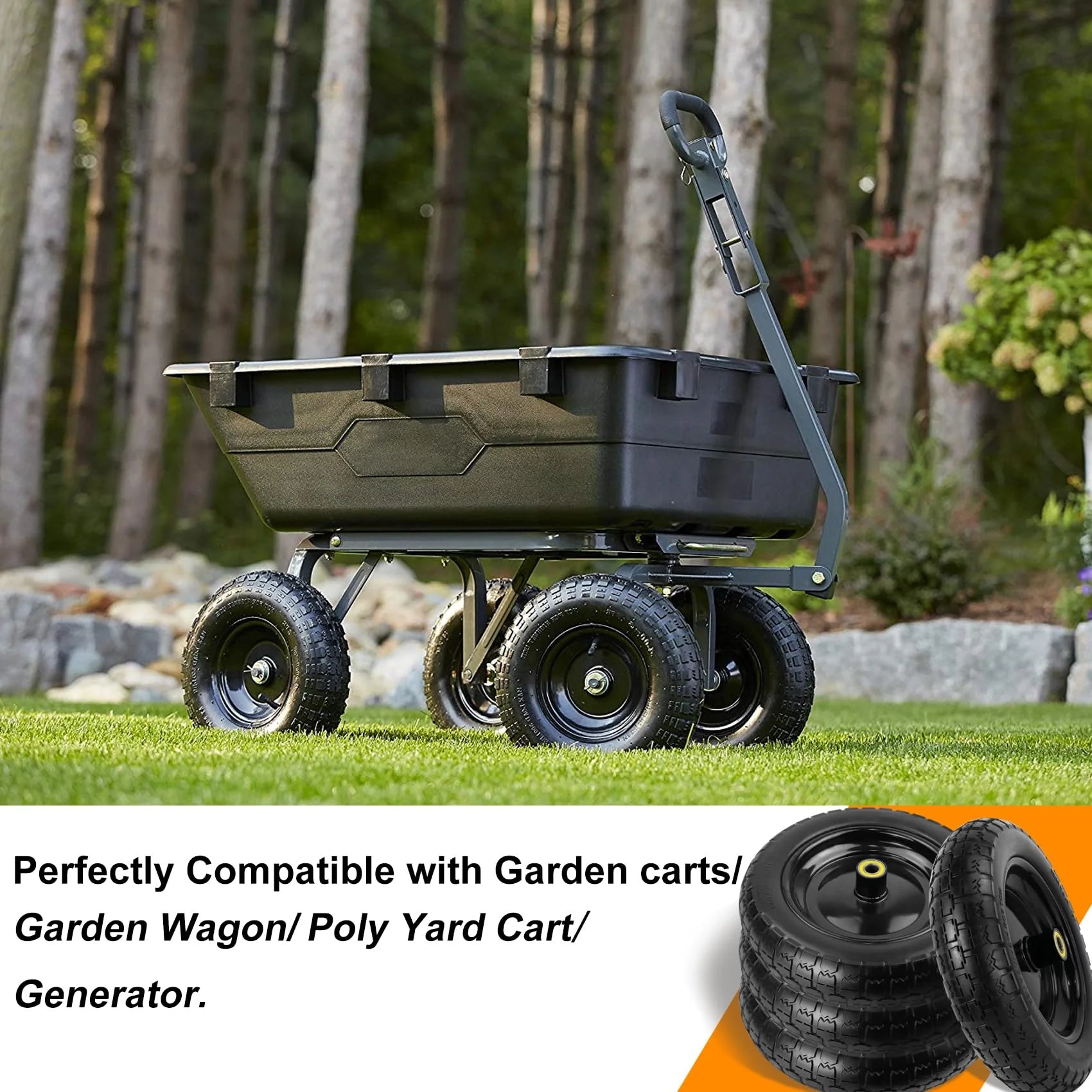 Pontuss 13" Flat Free Wheels Replacement for GOR Garden Cart pinegardens