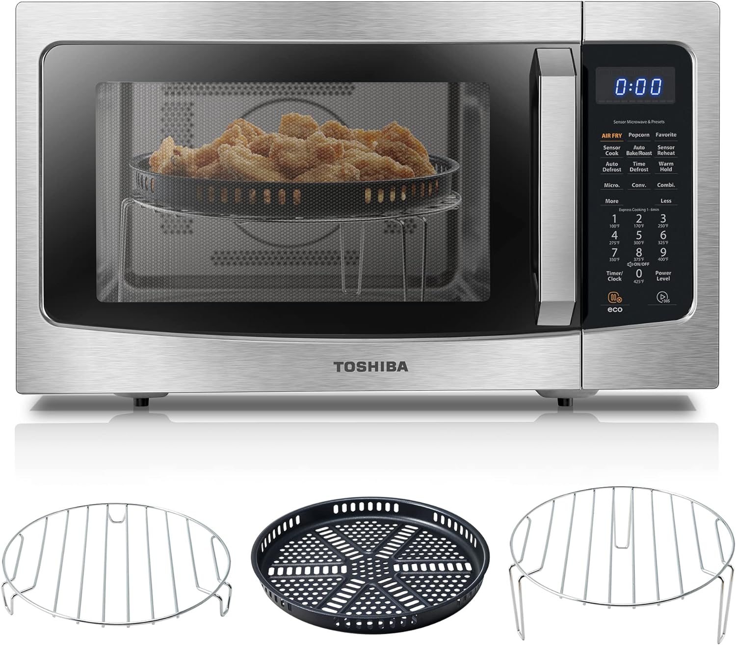 TOSHIBA 4-in-1 ML-EC42P(SS) Countertop Microwave Oven, Smart Sensor, Convection, Air Fryer Combo, Mute Function, Position Memory 13.6" Turntable, 1.5 Cu Ft, 1000W, Silver mysite