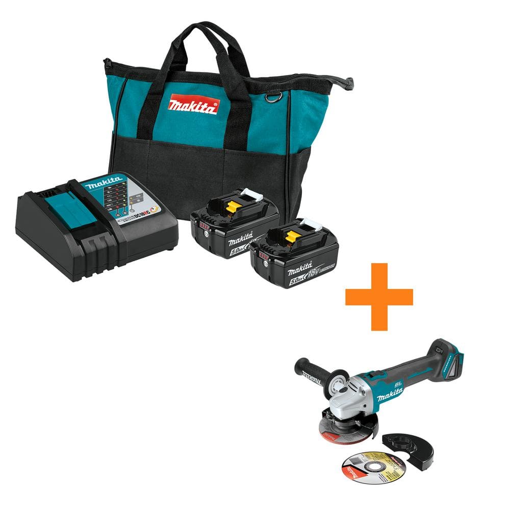 18-Volt LXT Battery and Rapid Optimum Charger Starter Pack (5.0Ah) with bonus 18V LXT Brushless Cut-Off/Angle Grinder BL1850BDC2XAG04 pinegardens