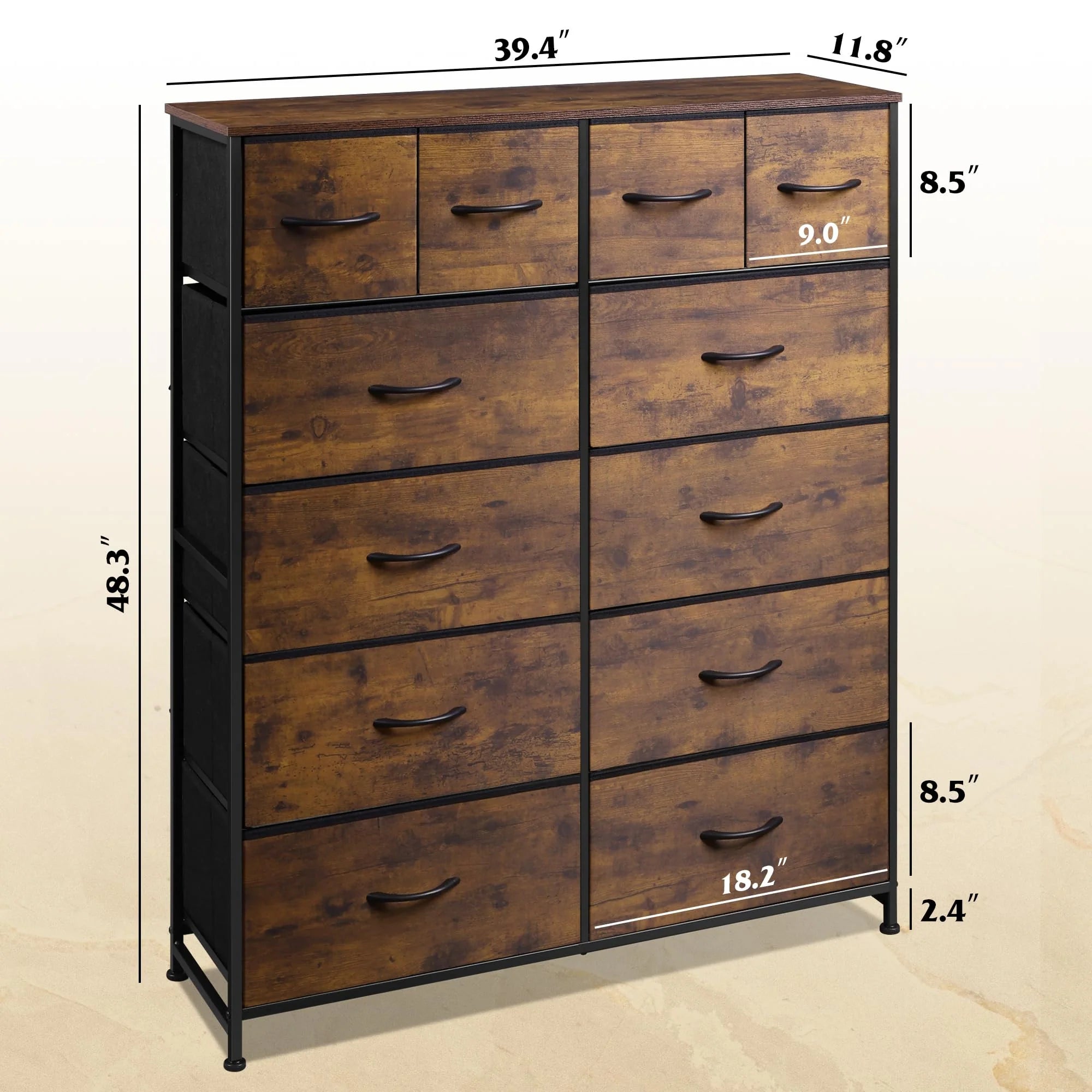 WLIVE Tall Dresser for Bedroom with 12 Drawers pinegardens
