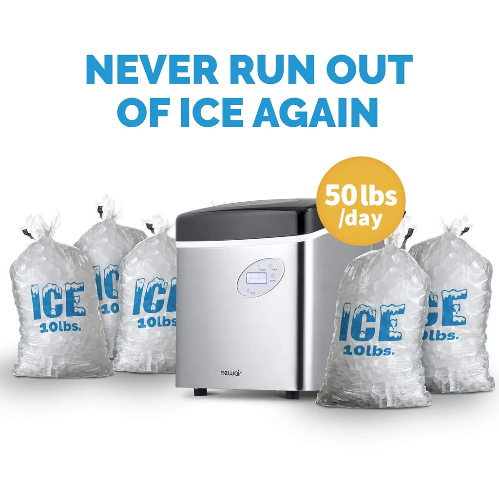 Newair Portable Ice Maker 50 lb. Daily, 12 Cubes in Under 7 Minutes - Compact Countertop Design - 3 Size Bullet Shaped Ice - for Kitchen/Office/RV/Bar - Stainless Steel pinegardens