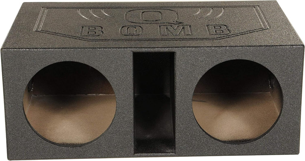 QPower QBOMB12VL Dual 12′′ Vented Subwoofer Box – Durable MDF, Black Rhino Liner Finish pinegardens