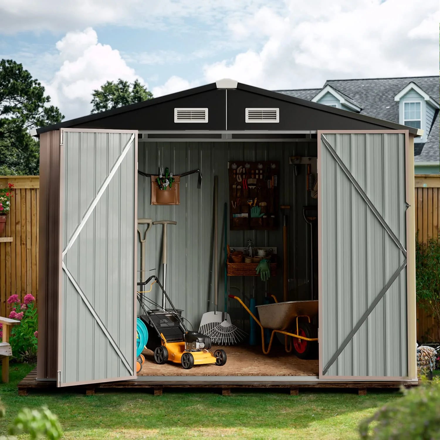 Aoxun 6.4x4 FT Outdoor Storage Shed for Tool, Garden pinegardens