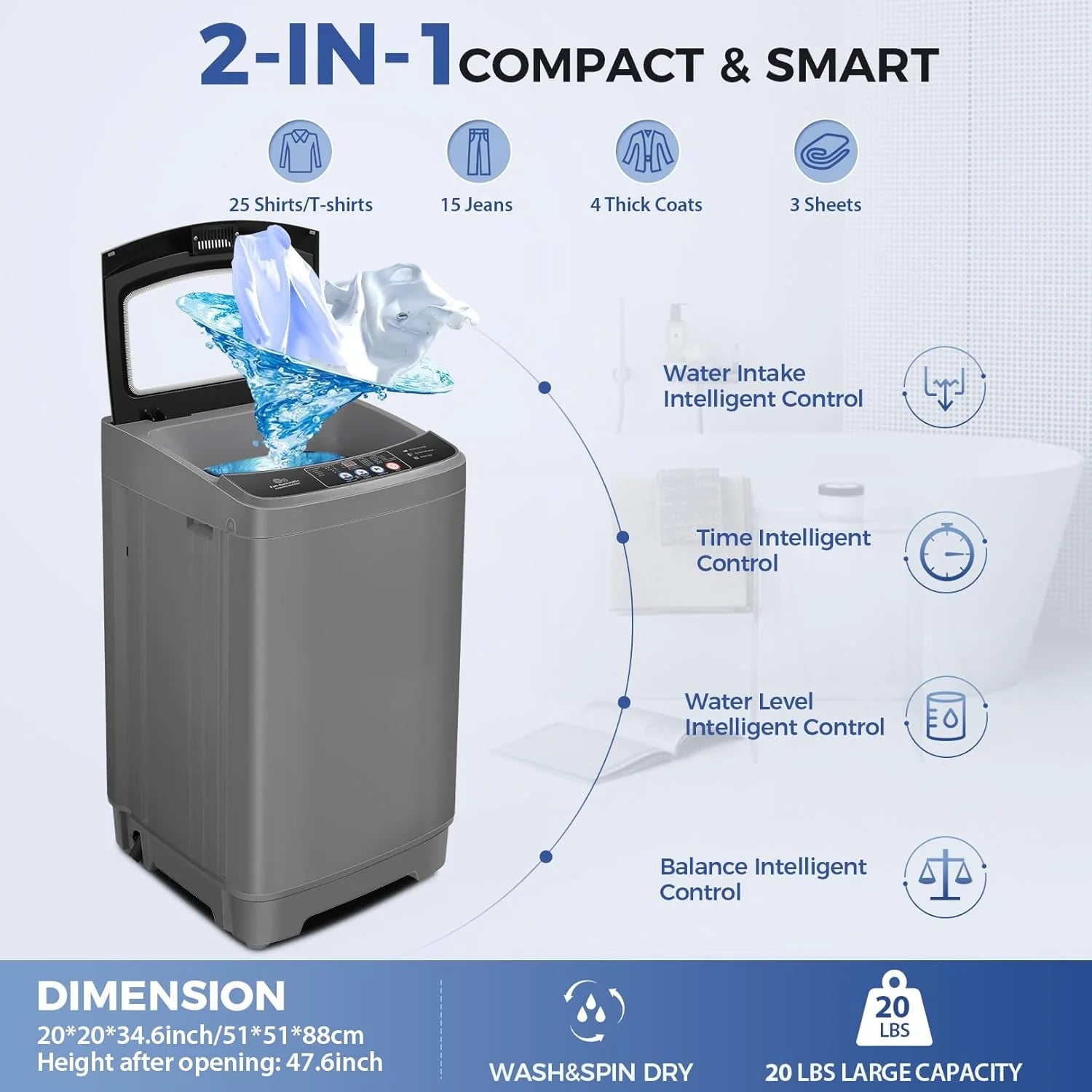 Nictemaw Portable Washing Machine, 20Lbs Capacity Full-Automatic Portable Washer Machine, 2.8Cu.ft Washer and Dryer Combo with Drain Pump, 10 Programs & 8 Water Levels for Apartment, Dorms, RV pinegardens