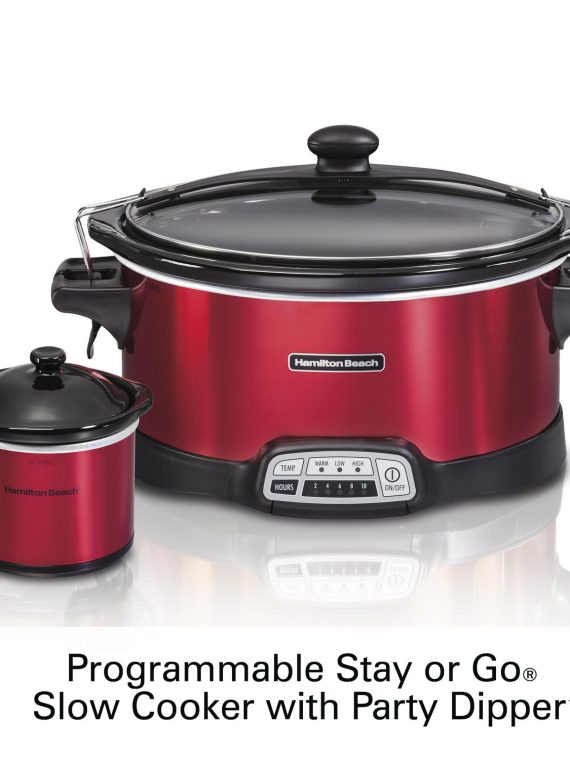 2025 Hamilton Beach 7 Quart Stay or Go Programmable Slow Cooker with Party Dipper, Red, 33478 pinegardens