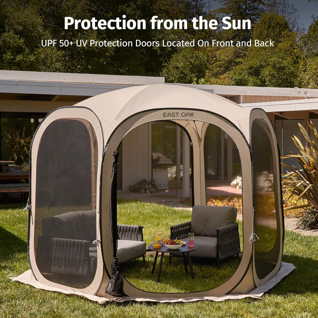 EAST OAK Screen House Tent Pop-Up, Portable Screen Room Canopy Instant Screen Tent 10 x 10 FT with Carry Bag for Patio, Backyard, Deck & Outdoor Activities, Beige mysite