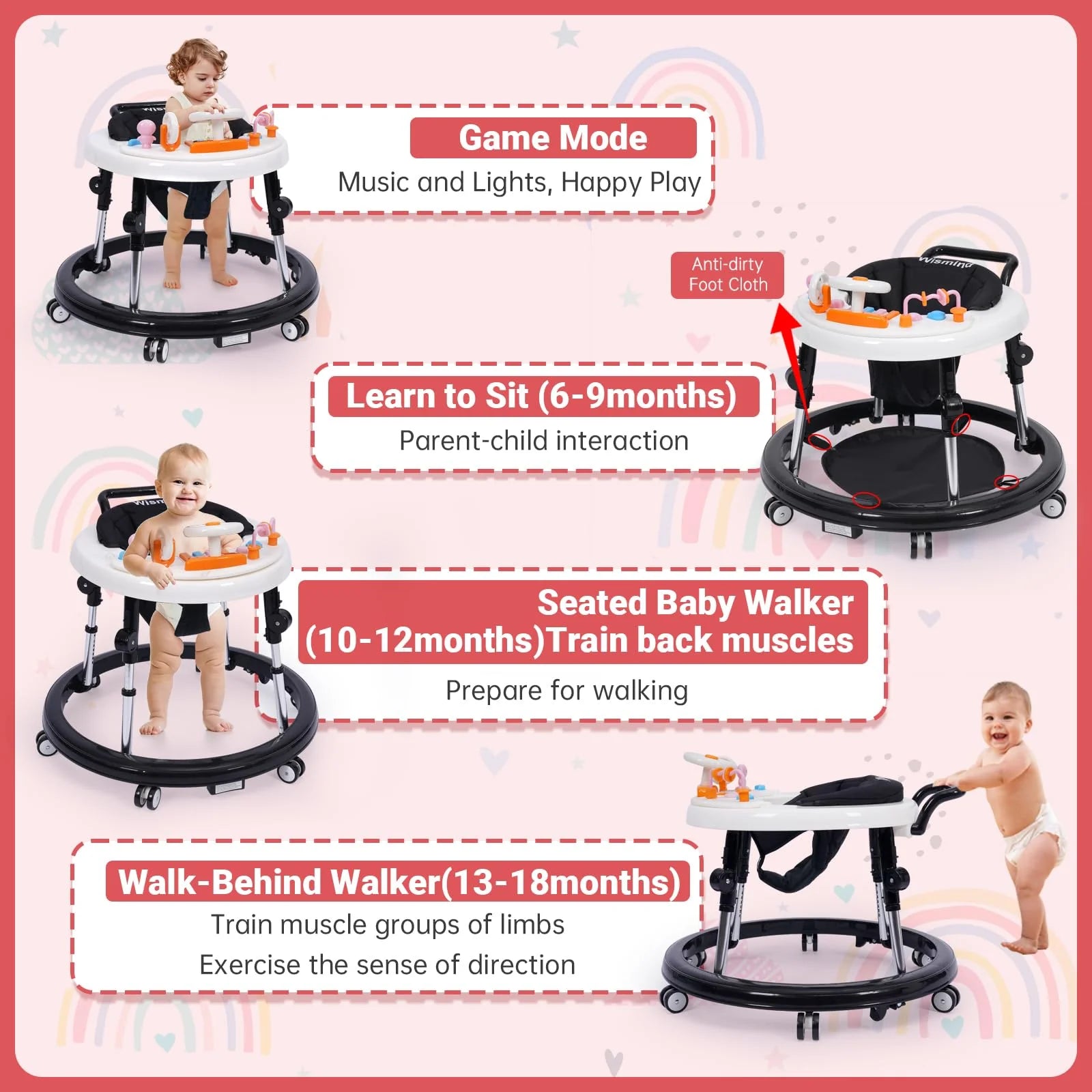 Wismind Foldable Music and Lights Baby Walker pinegardens