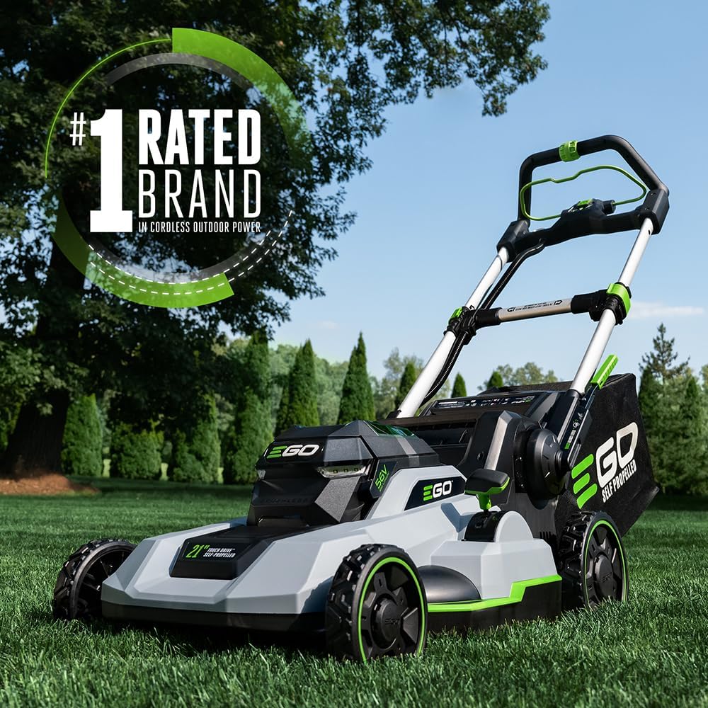 EGO Power+ 21-Inch 56V Self-Propelled Cordless Lawn Mower with 2x 4.0Ah Batteries & Rapid Charger, Black pinegardens