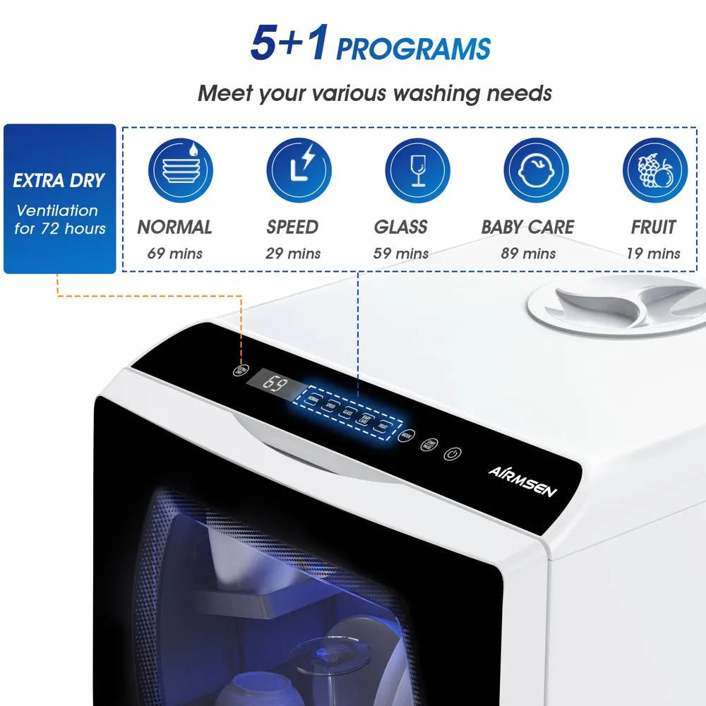 Portable Countertop Dishwasher with 5-Liter Built-In Water Tank and Air-Dry Function, 5 Washing Programs mysite