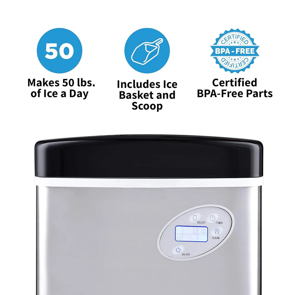 Newair Portable Ice Maker 50 lb. Daily, 12 Cubes in Under 7 Minutes - Compact Countertop Design - 3 Size Bullet Shaped Ice - for Kitchen/Office/RV/Bar - Stainless Steel pinegardens