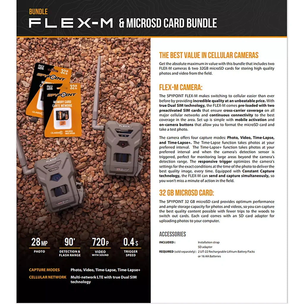 SpyPoint Flex-M Trail Camera Twin Pack, 28MP, 0.4s Trigger, Infrared Flash, SD Cards Included pinegardens
