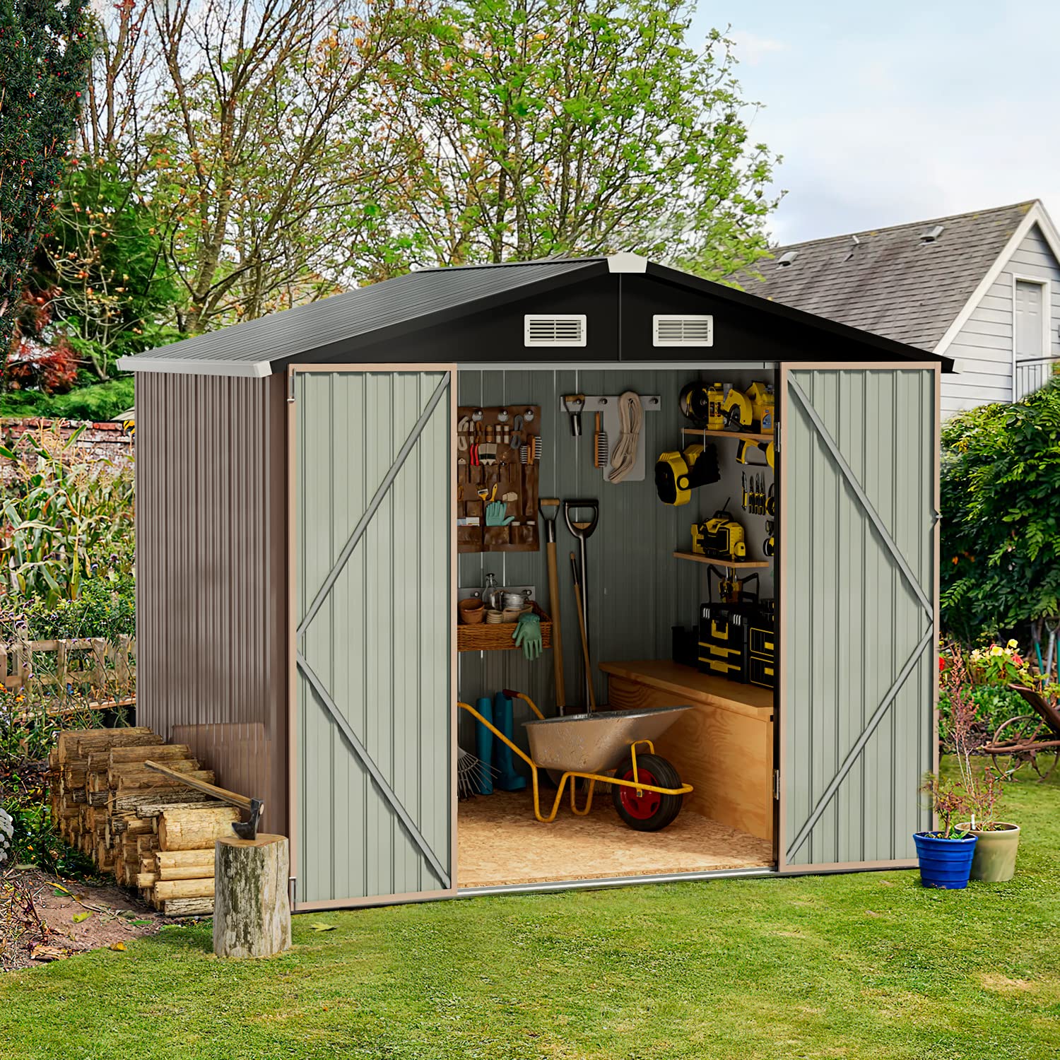 Aoxun 6.4x4 FT Outdoor Storage Shed for Tool, Garden pinegardens