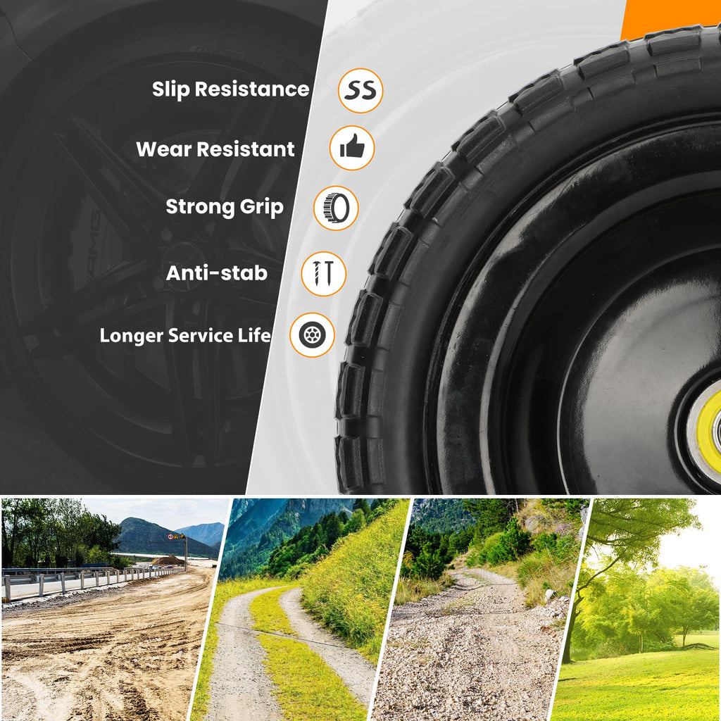 Pontuss 13" Flat Free Wheels Replacement for GOR Garden Cart pinegardens