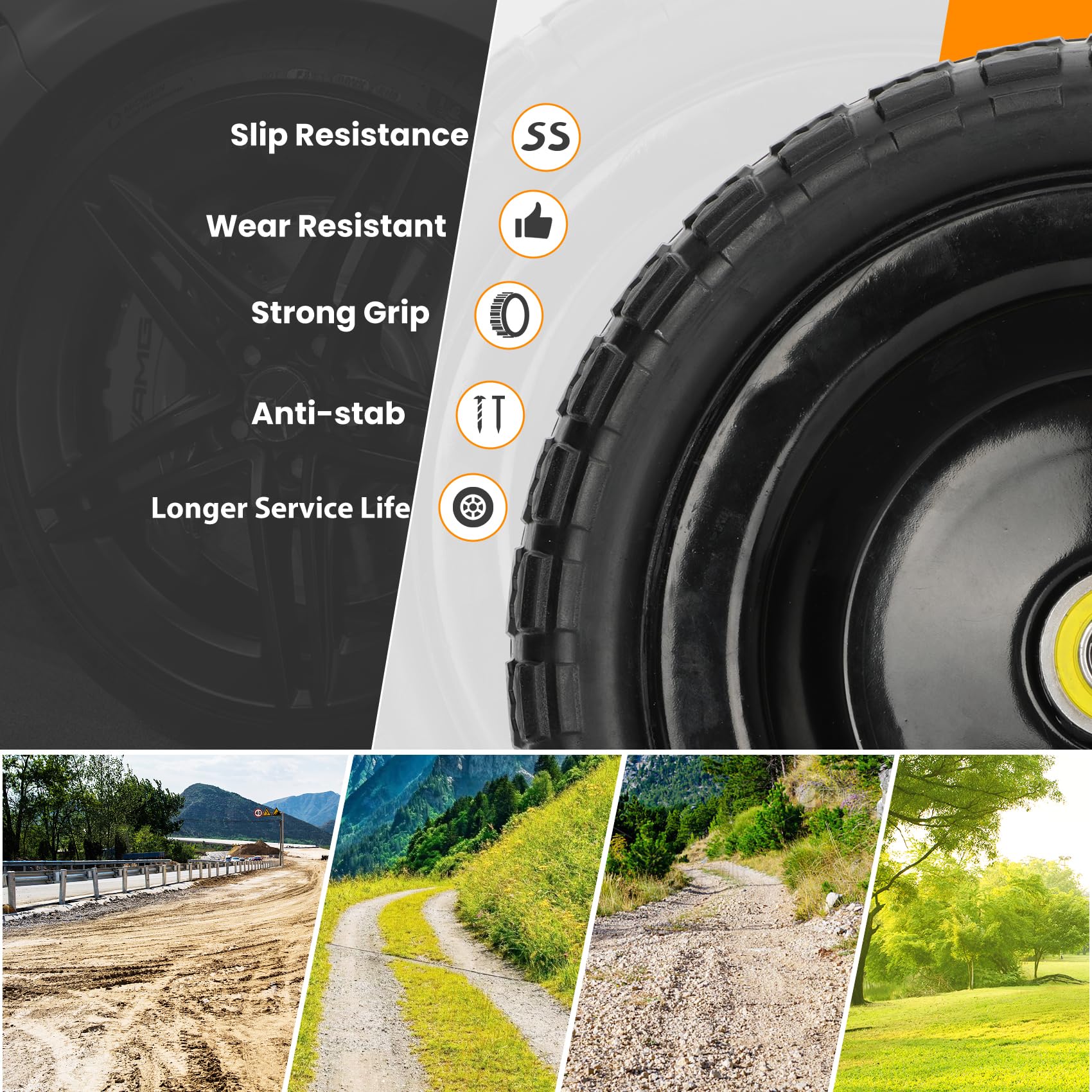 Pontuss 13" Flat Free Wheels Replacement for GOR Garden Cart pinegardens