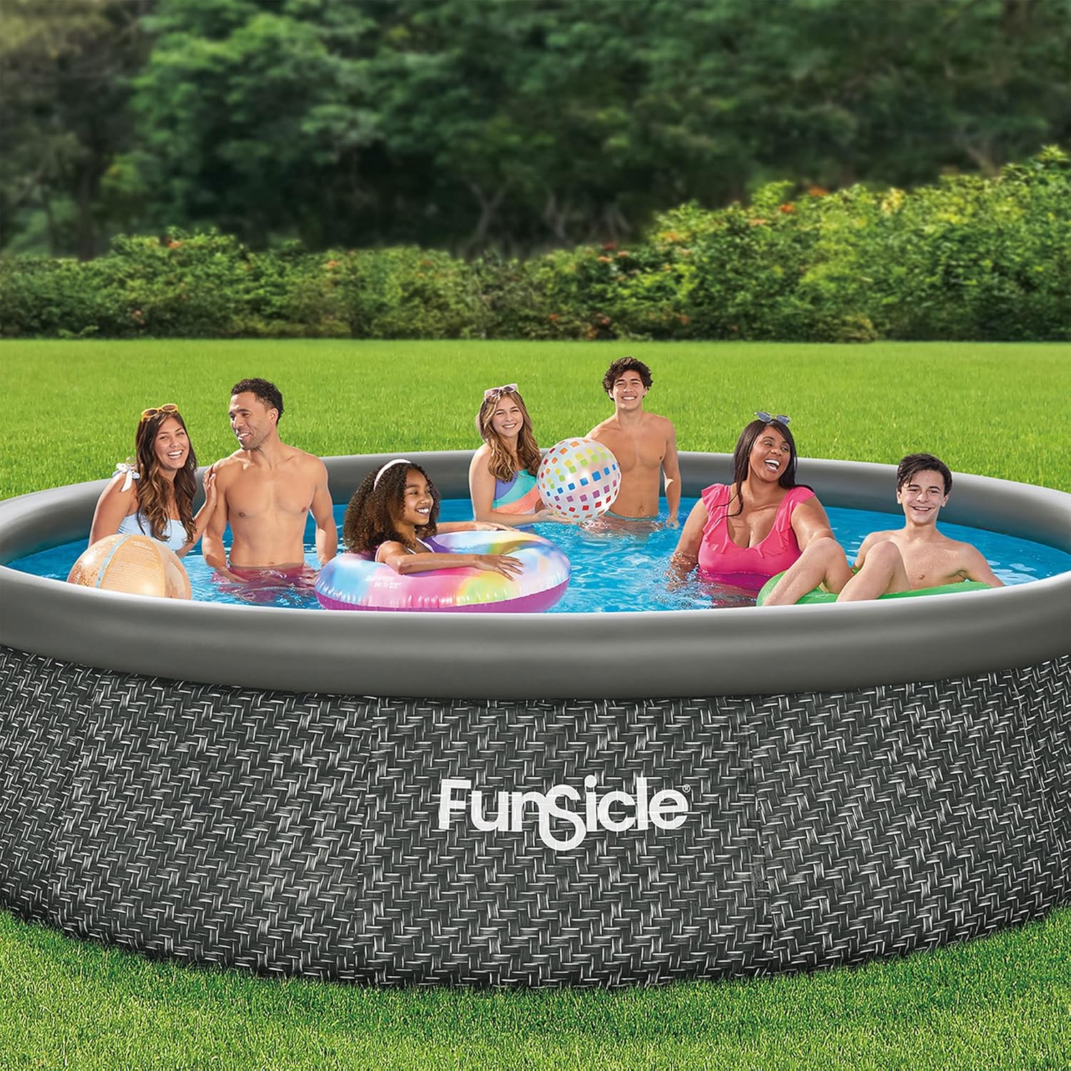 Funsicle 12 Foot by 36 Inch Quickset Round Inflatable Ring Top Outdoor Above Ground Swimming Pool Set with Pump and Cartridge Filter, Dark Herringbone mysite