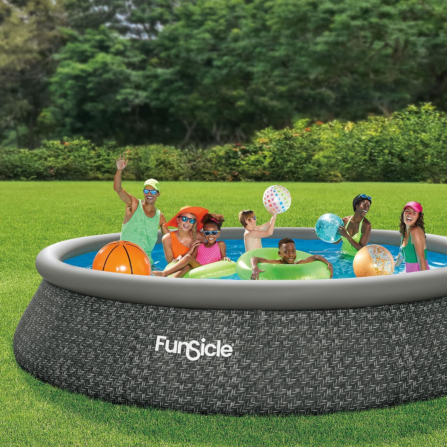 Funsicle 12 Foot by 36 Inch Quickset Round Inflatable Ring Top Outdoor Above Ground Swimming Pool Set with Pump and Cartridge Filter, Dark Herringbone mysite