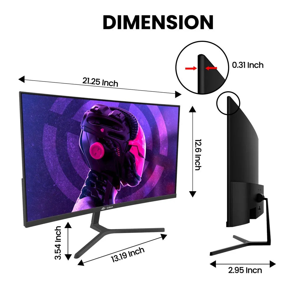 CRUA 24" 180Hz Curved Gaming Monitor - FHD 1080P Frameless Computer Monitor, AMD Freesync, Low Motion Blur,Dp&Hdmi Port, Black mysite