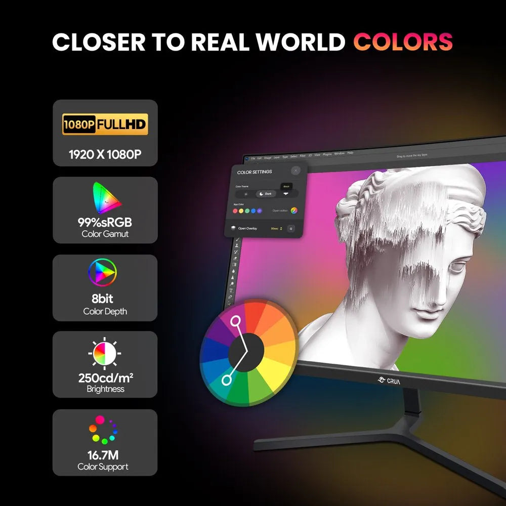 CRUA 24" 180Hz Curved Gaming Monitor - FHD 1080P Frameless Computer Monitor, AMD Freesync, Low Motion Blur,Dp&Hdmi Port, Black mysite