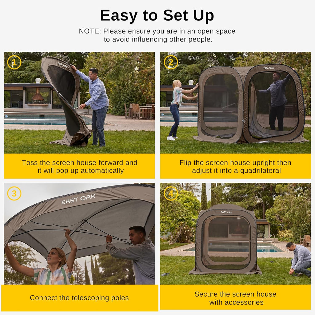 EAST OAK Screen House Tent Pop-Up, Portable Screen Room Canopy Instant Screen Tent 10 x 10 FT with Carry Bag for Patio, Backyard, Deck & Outdoor Activities, Beige mysite
