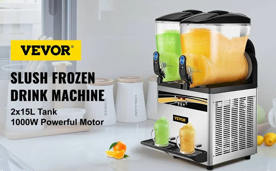 VEVOR Margarita Machine 15Lx2 Tank Commercial Slushy Machine Slushie Machine 1000W Commercial Margarita Maker Smoothie Frozen Drink Maker for pinegardens