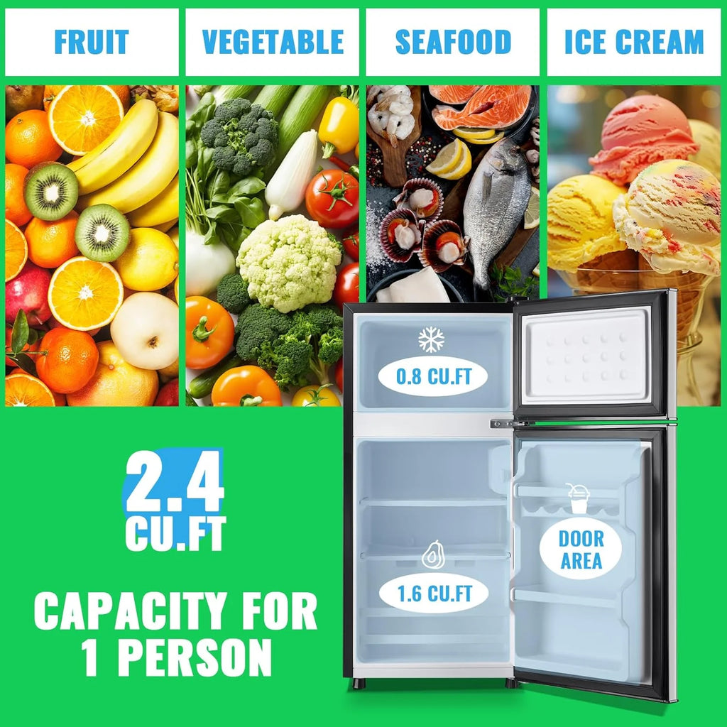2.4 Cu.Ft Mini Fridge with Freezer & Double Door Small Tiny Size Refrigerator with 7 Temperature Control Knob Only Suitable for One Person Use Black mysite